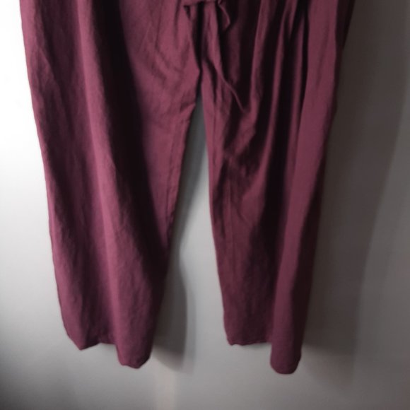 Civico 51 New! Made in Italy Burgundy Wide Linen Cotton Tie-Waist Pants Size 1X - Picture 11 of 16
